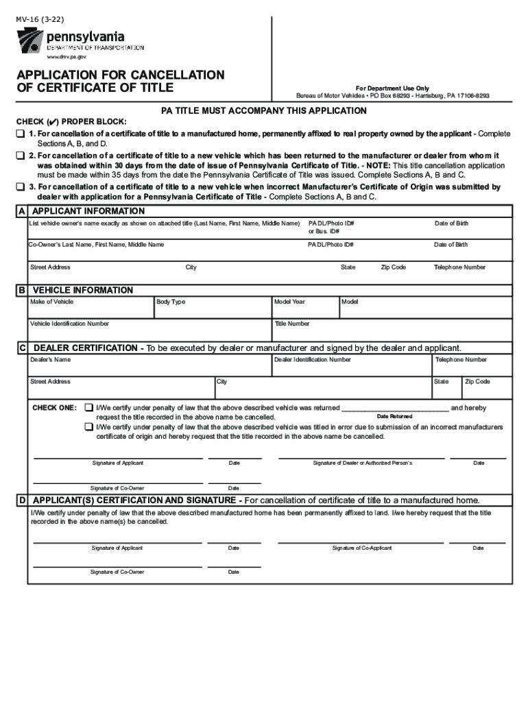 Application for Certificate of Title After Default by Owner  Form