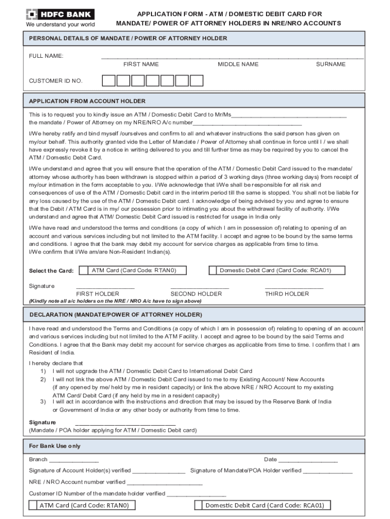 ATMDebit Card Application for NRENRO Accounts  Form