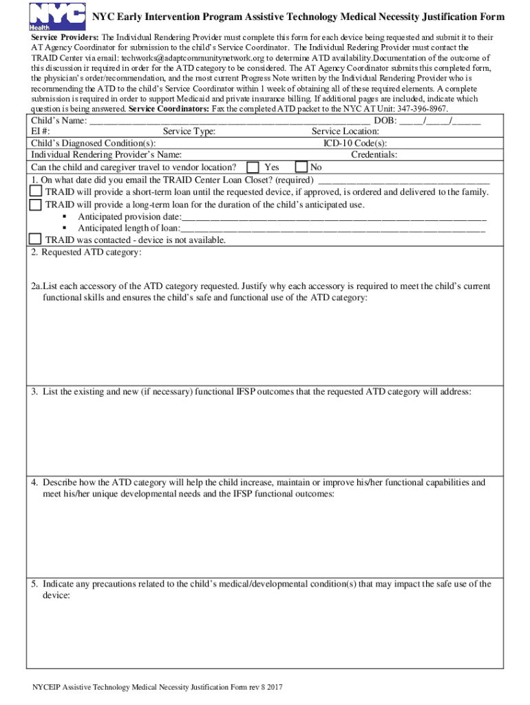 NYC Early Intervention Program Assistive Technolog  Form