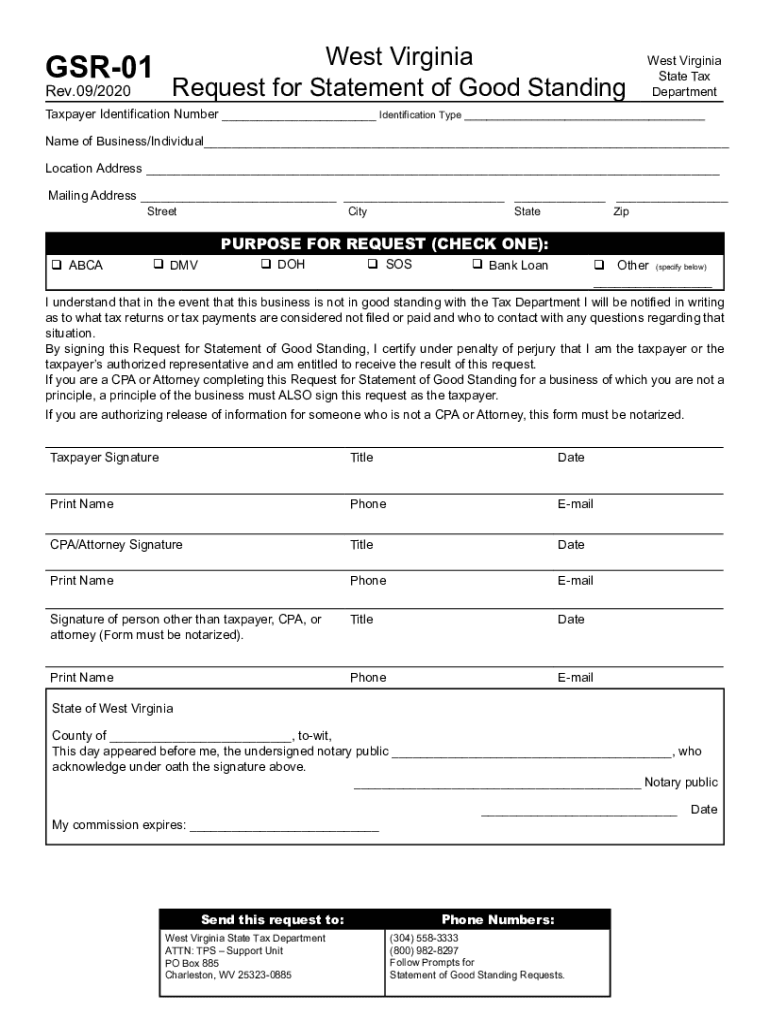  Form GSR 01 Request for Statement of Good Standing 2020-2024