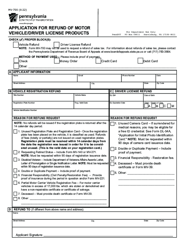 APPLICATION for REFUND of MOTOR VEHICLE  Form