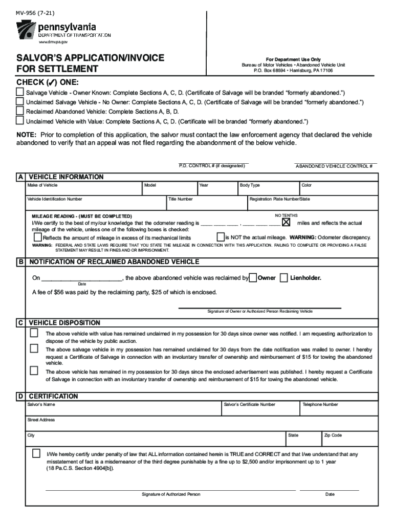  NOTICE of an ABANDONED VEHICLE and REQUEST for 2021-2024