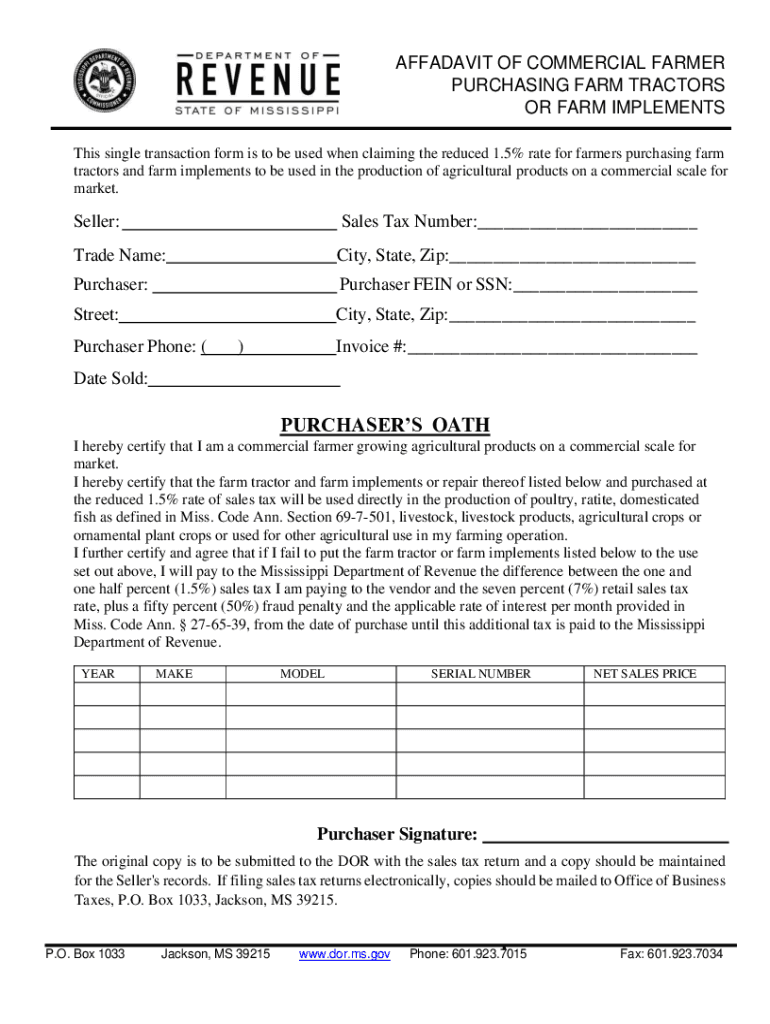 Commercial Farmer Affidavit  Form