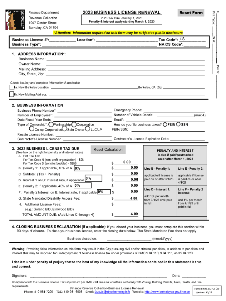  NEW BUSINESS LICENSE APPLICATION the City of Berkeley 2023-2024