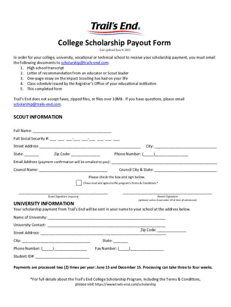 College Scholarship Payout Form