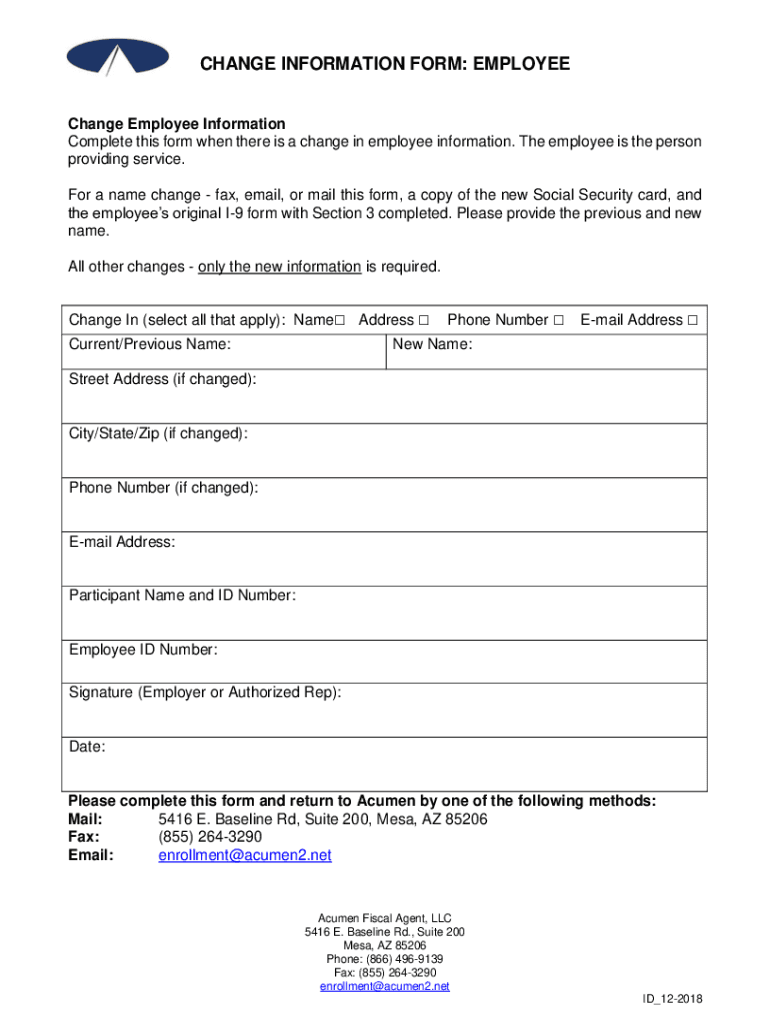  Participant Employer Change Information Form 2018-2024
