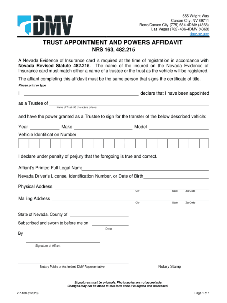  VP 249 Affidavit of Acknowlegement for a Power of Attorney 2023-2024