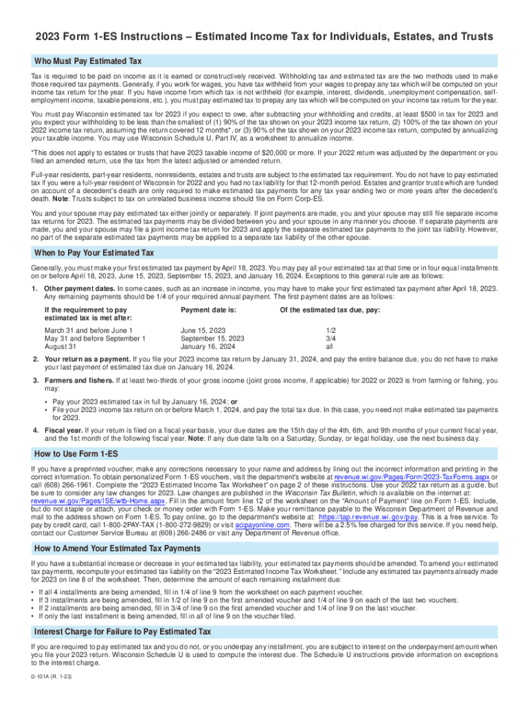  D 101a Form 1 ES Instructions Estimated Income Tax for Individuals, Estates, and Trusts Form 1 ES Instructions 2022