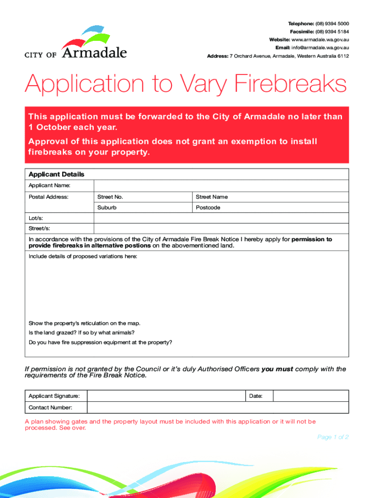Firebreaks and Burning PermitsCity of Armadale  Form