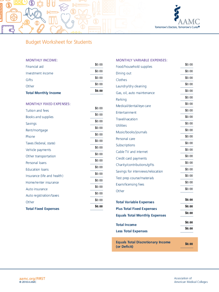  Budget Worksheet for Students 2018-2024