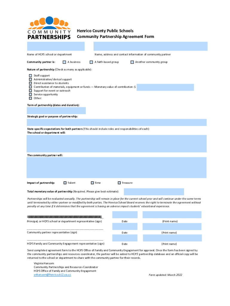 HCPS Partnership Form Henrico County Public Schools