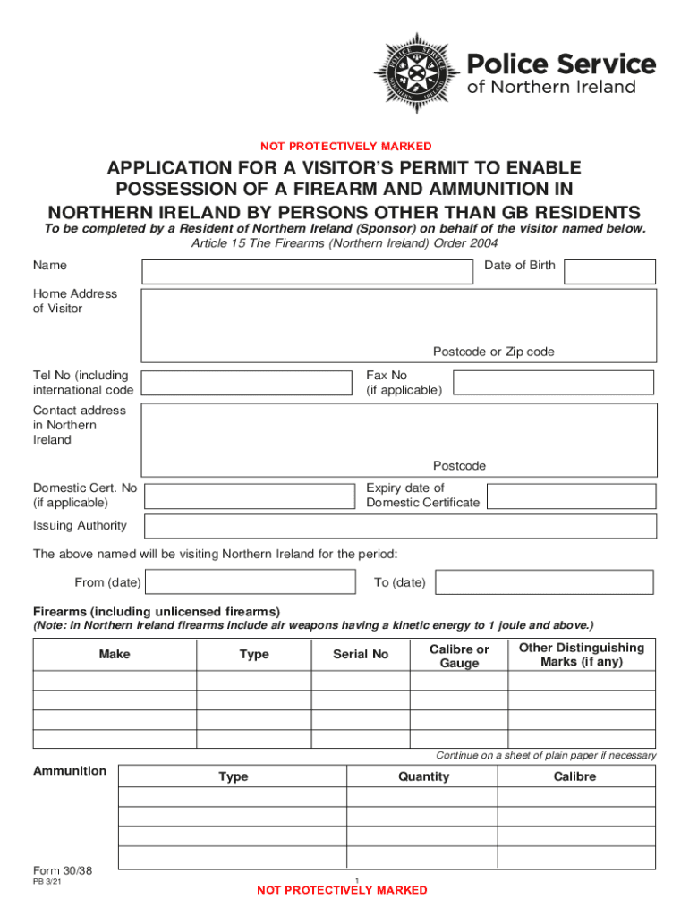 Firearms Form 30 38 Application for a Visitor&#039;s Permit to