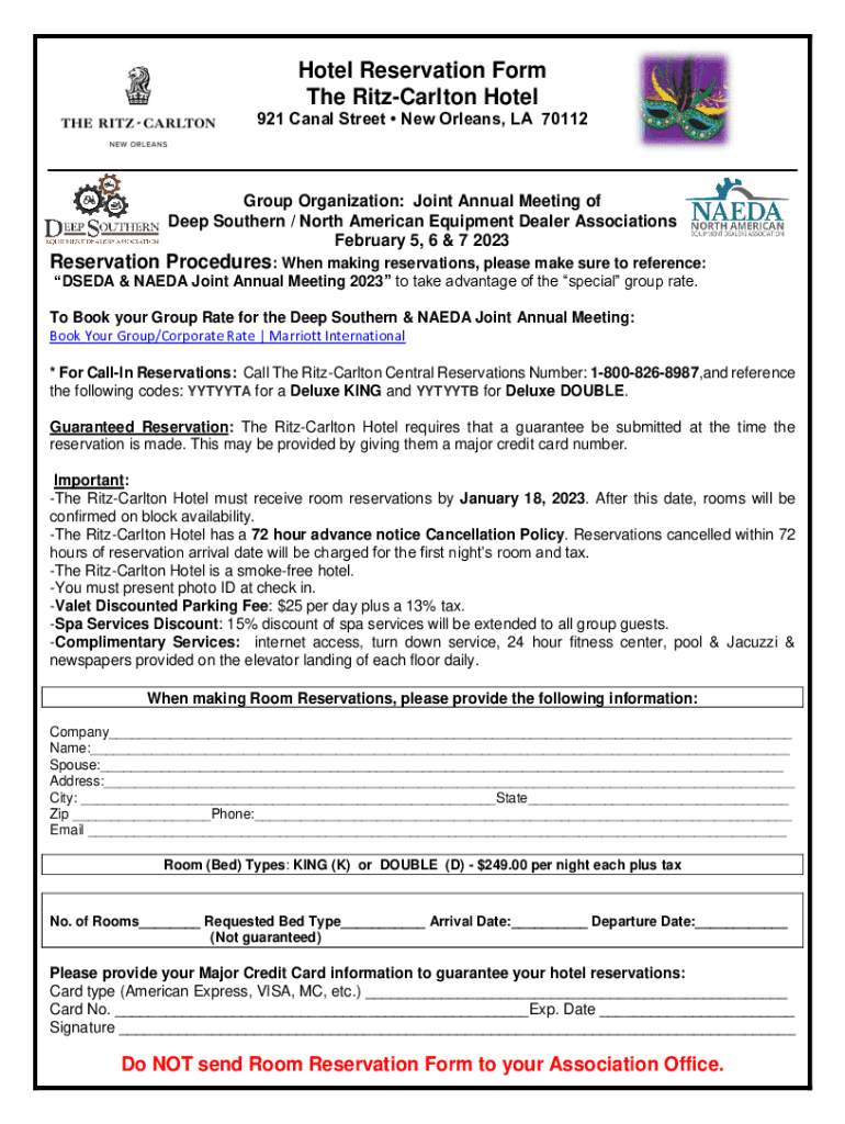  Hotel Reservation Form 2023-2026