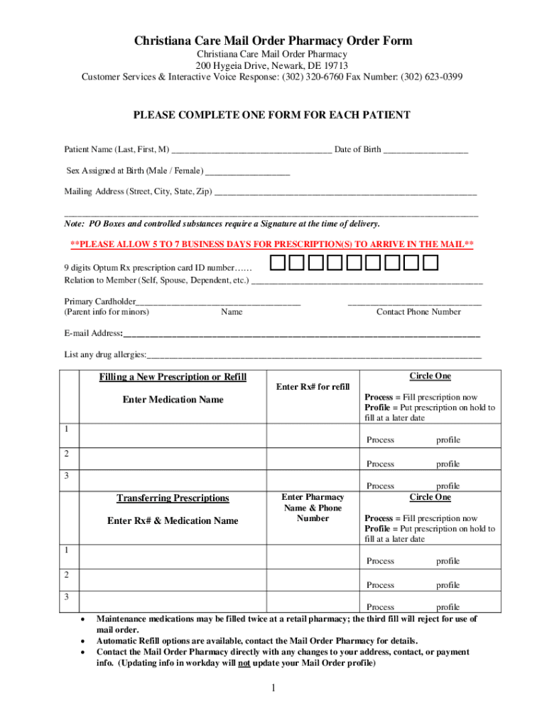  Christiana Care Mail Order Pharmacy Order Form 2022-2024