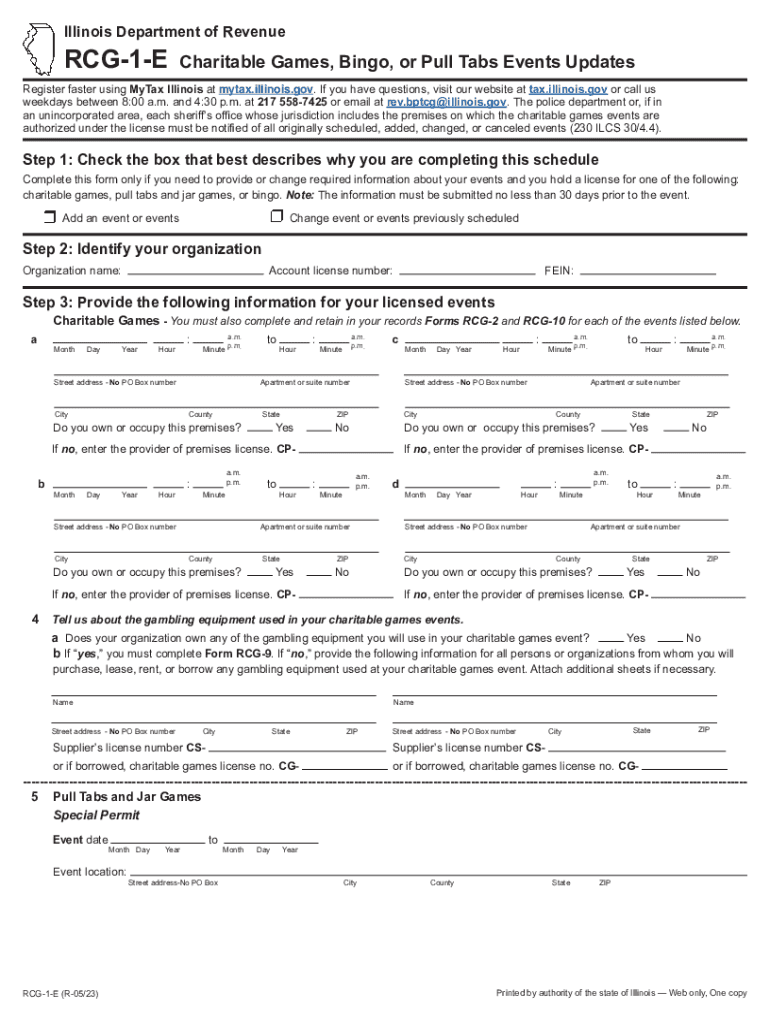 RCG 1 E Charitable Games, Bingo, or Pull Tabs Events Updates  Form