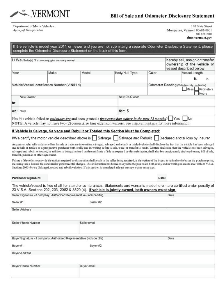  Bill of Sale BOS &amp;amp; Odometer Disclosure Statement ODS 2022-2024