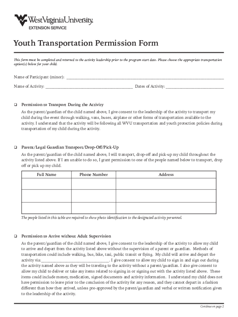 Youth Transportation Permission Form