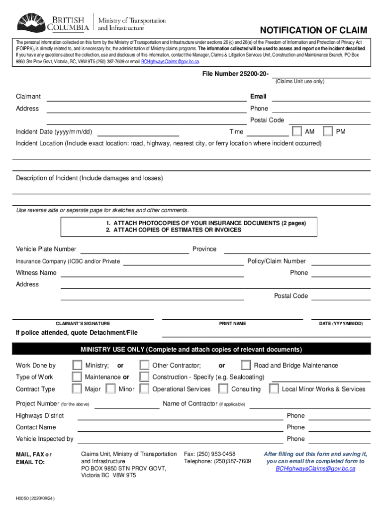 H0050 Notification of Claim  Form