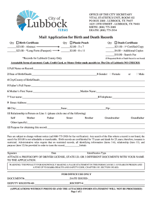 Lubbock Vital Records  Form