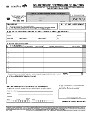 Adeslas Reembolso De Gastos  Form