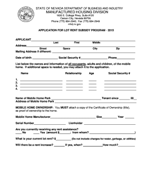 Lot Rent Subsidy Program  Form