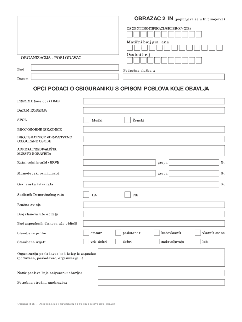 Obrazac 2 in  Form