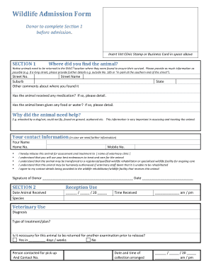  Veterinary Wildlife Admission Form 2009