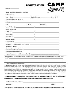 Spa Registration Form