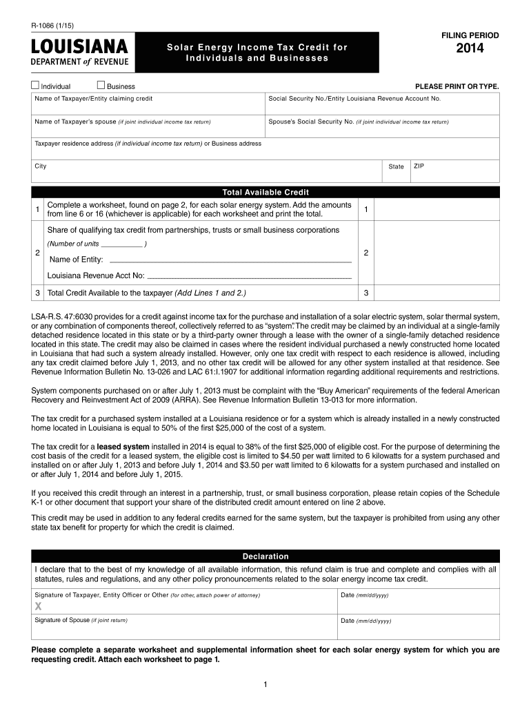  Louisiana R 1086  Form 2014