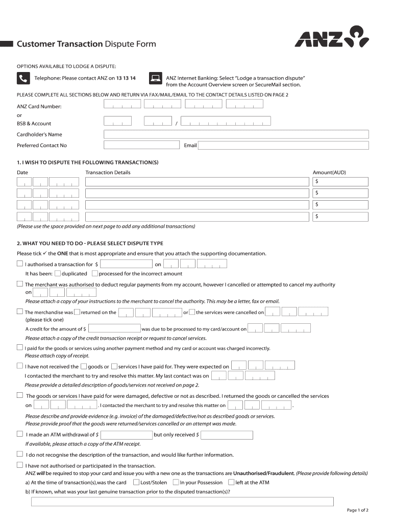  Anz Dispute Form 2015-2024