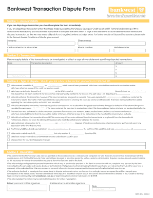 Bankwest Dispute Form