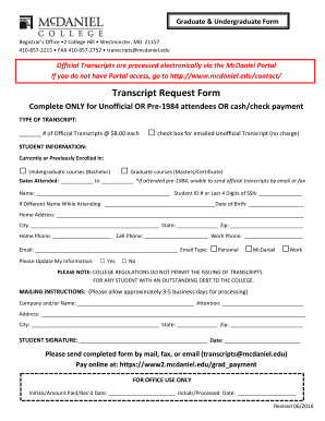 Transcript Request Form McDaniel College Mcdaniel