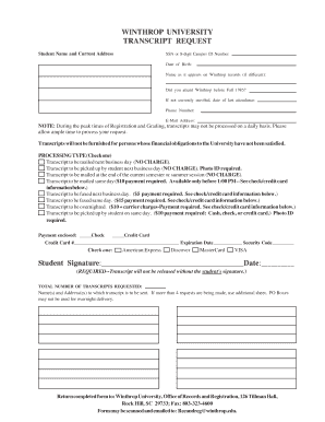 Transcript Request Form Winthrop University Winthrop