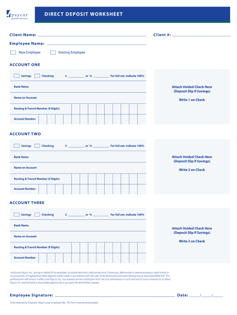 Paycor Direct Deposit Form