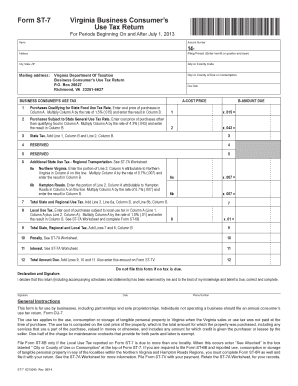 Form ST 7 Virginia Business Consumer S Use Tax Return Tax Virginia