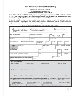 CCW Application New Mexico Department of Public Safety  Form