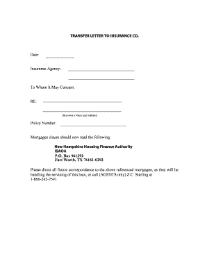 Consent Letter for Insurance Transfer  Form