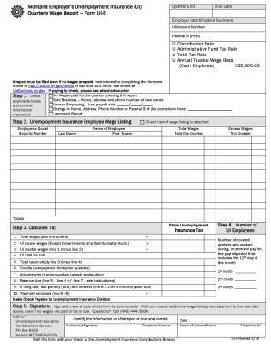 Montana Employers Unemployment Insurance UI Quarterly Wage Report Form UI5 Quarter End Due Date Employer Identification Numbers 