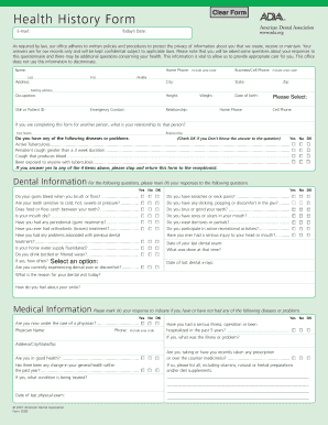 ADA Health History Form Gantz Dental