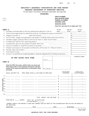EMPLOYERS QUARTERLY CONTRIBUTION and WAGE REPORT Arkansas  Form