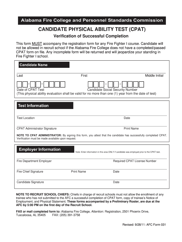  CPAT Form  the Alabama Fire College  Alabamafirecollege 2011-2024