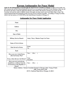 Ambassador for Peace Medal Application Form