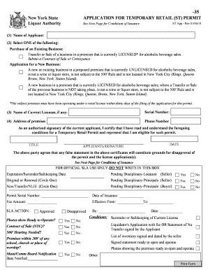Temporary Retail Permit Application New York State Liquor Authority Sla Ny  Form