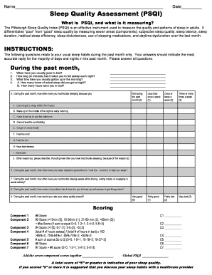 Sleep Quality Assessment PSQI Aurora University Aurora  Form