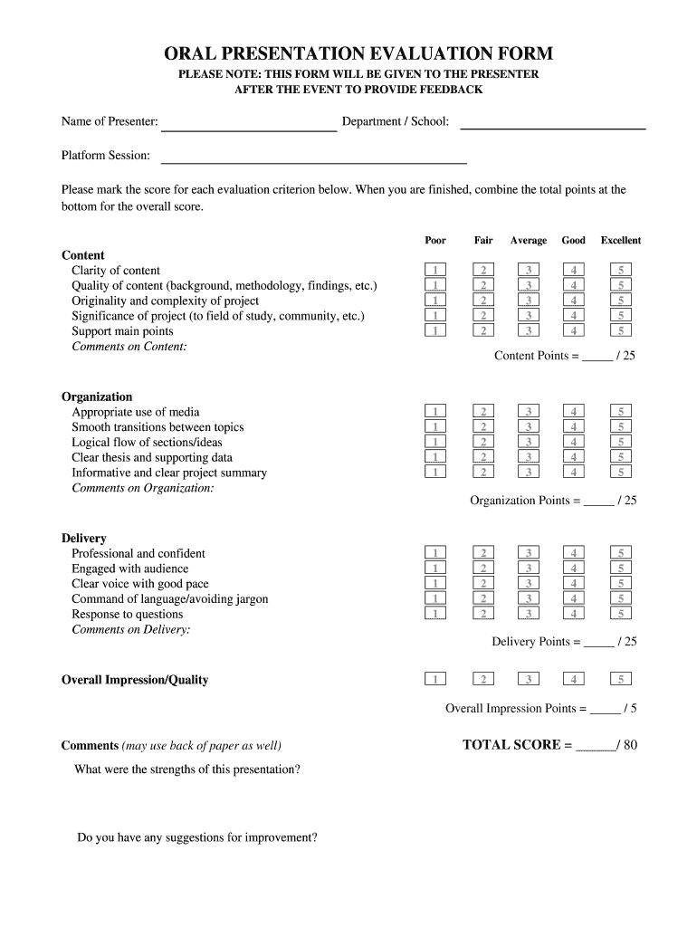  Evaluation Form Oral Presentation University of Unlv 2014-2024