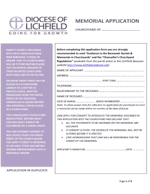  Memorial Application Form Diocese of Lichfield 2013