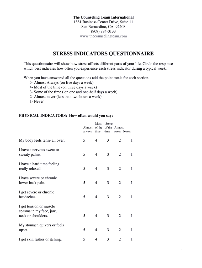 Stress Indicator Questionnaire  Form