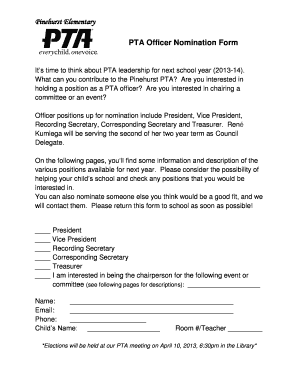 Pinehurst Elementary PTA Officer Nomination Form
