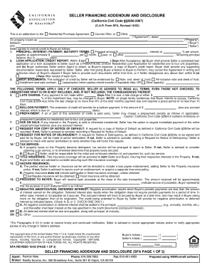 Seller Financing Addendum and Disclosure San Diego Real Estate  Form