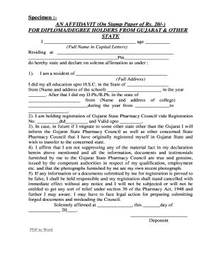 Affidavit Format for Pharmacist Registration